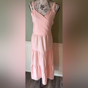 NWT Hope & Henry Cottage Core Women's Pink Flat Tiered Dress. Sleeveless